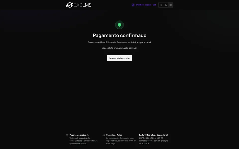 Página de obrigado com a compra aprovada e uma oferta adicional